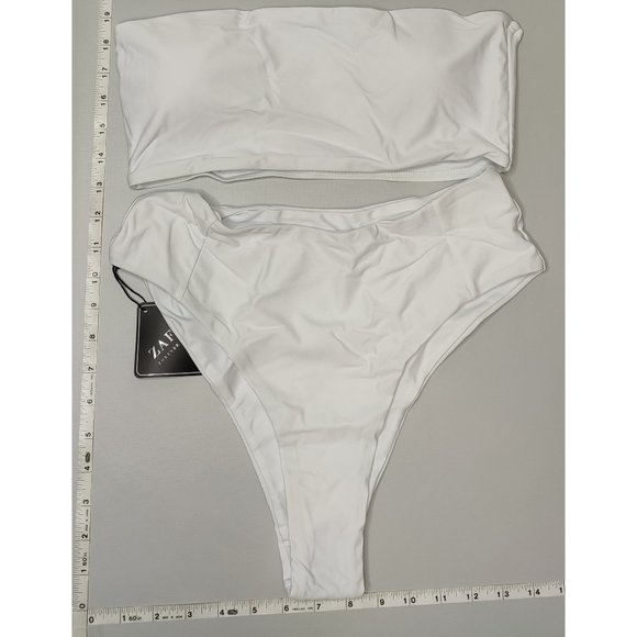 NWT ZAFUL Large Bandeau High Waist White bikini set - Picture 1 of 6